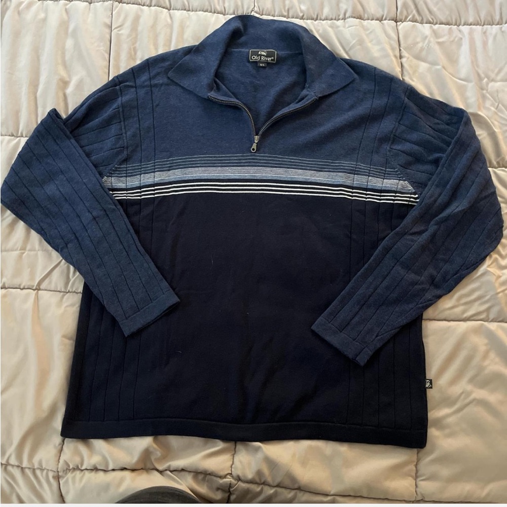 Old River blue cotton quarter zip size large vintage